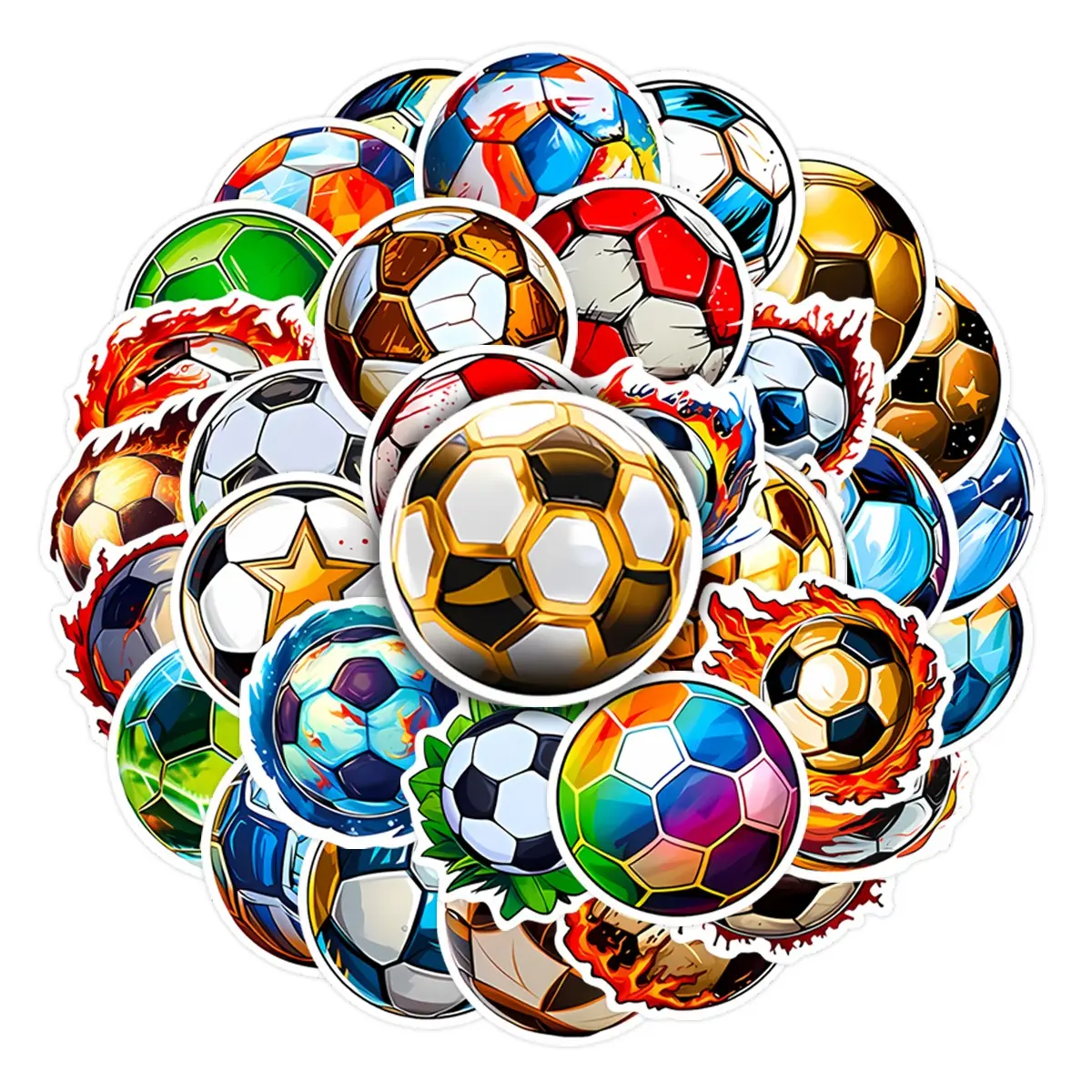 50Pcs Cool Soccer Ball Stickers Pack, Sticker Sheets, Stickers for Scrapbooking, Waterproof Sports Fan Vinyl Decals for Laptop Water Bottle Journal Scrapbook, Soccer Gifts for Football Lovers