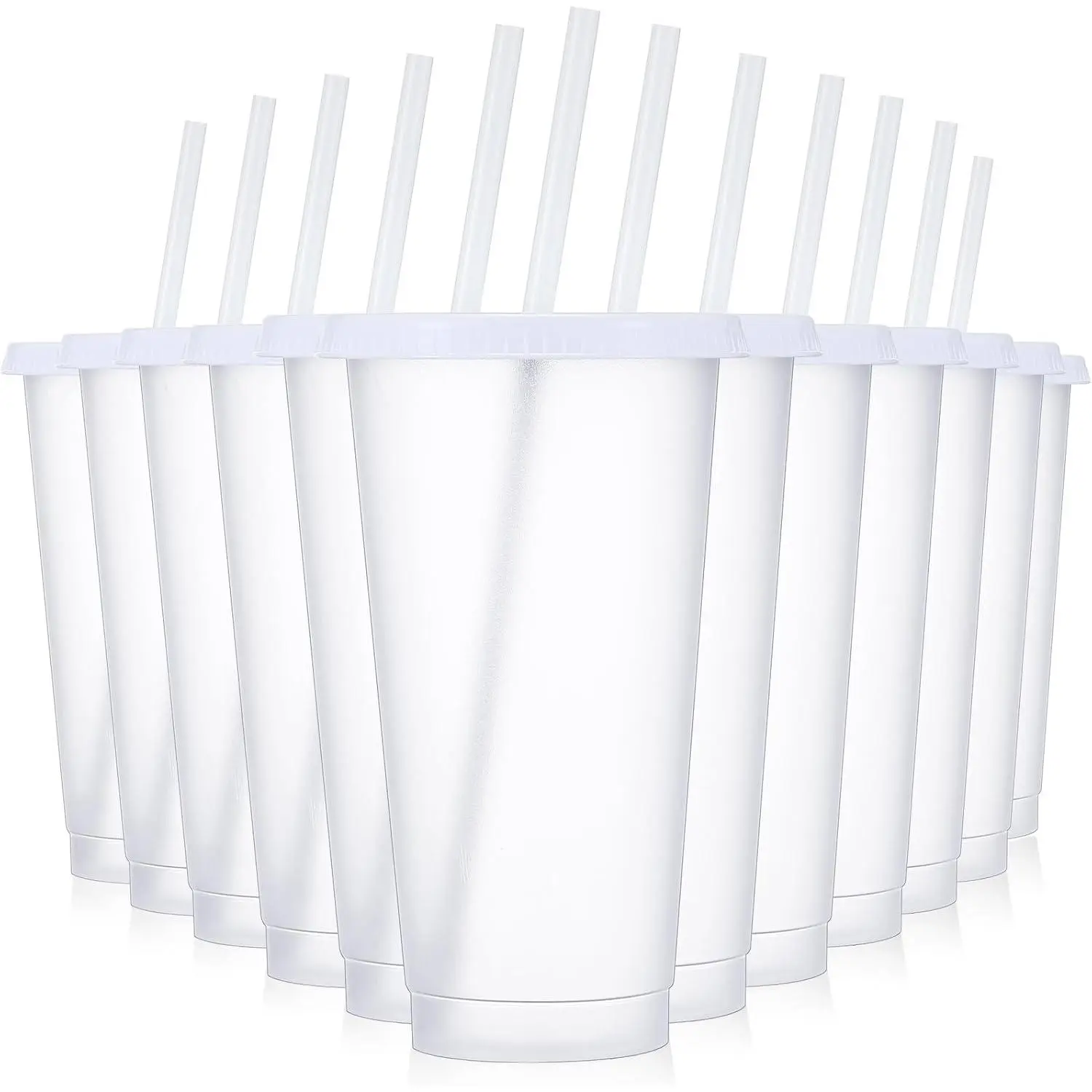 12 count Plastic Tumbler with Lids and Straws Reusable Plastic Tumblers Bulk Mug Tumbler with Straw and Lid Tumbler Ice Cold Drinking Cup for Water Smoothie Birthday Party (White,24oz)