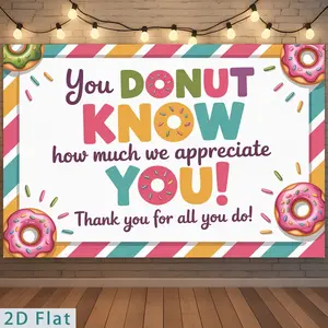 2D Flat Banner, 1pc You Donut Know We Appreciate You Donut Sprinkle Striped Background Polyester Backdrop, for Party Decor Farm, Garden, Home, Room, Club, No Electricity, This Is an Excellent Gift for Holding