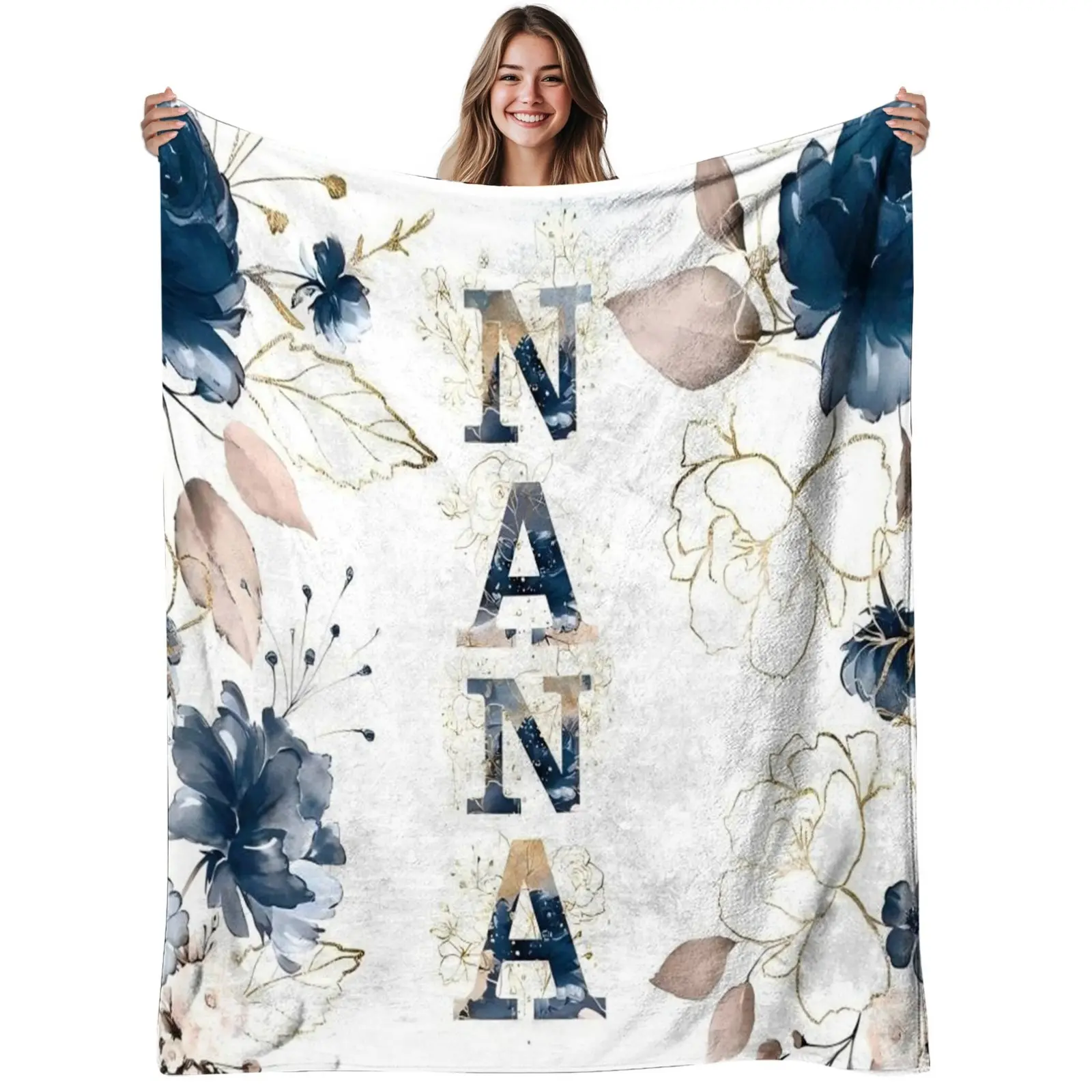 1pc Floral Nana Soft Warm Flannel Blanket - Elegant Multicolor Flower Bedspread Suitable for Sofa, Bed, Living Room - - Cozy Bed Covering, Machine Washable, Christmas & Fall Decorations, 280GSM
