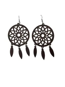 Dream Catcher Wooden Earrings - Lightweight Black Wood with Afro Design, 3 Inch Length, Nickel-Free Hooks, Casual Style for Women
