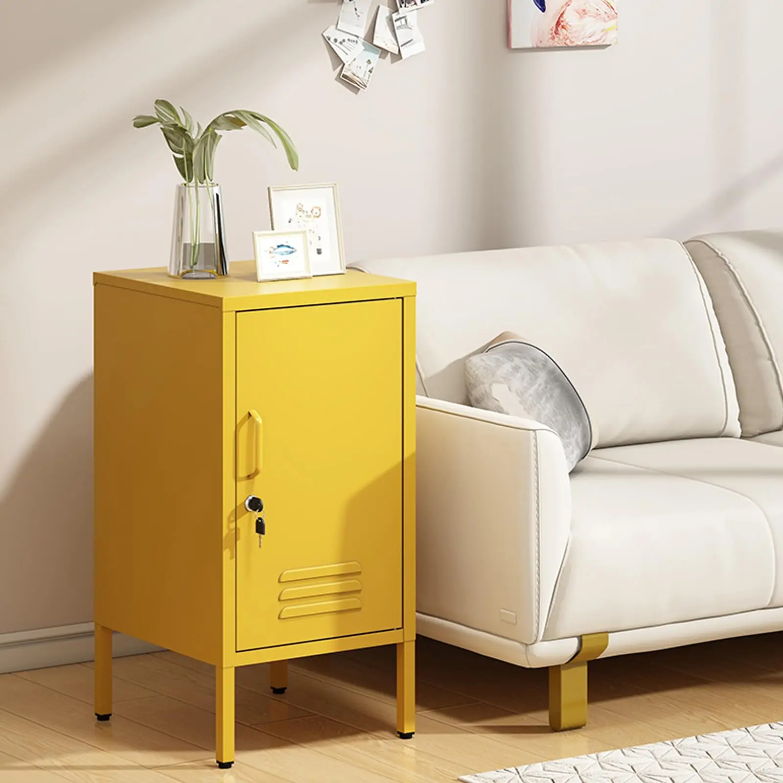 Metal Locker End Table,Modern Minimalist Room Side Table with 2 Adjustable Shelf,Anti-Tilt Design,Multi Storage Cabinet for Living Room Bedroom, Easy to Assemble, Stylish Bedside Table, Storage Nightstand