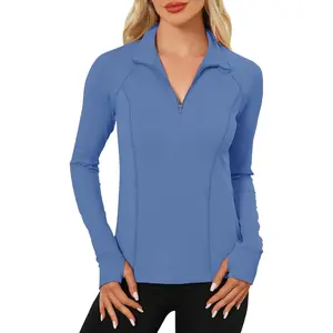 Women's Long Sleeve Athletic Tops Quarter Zip Workout Shirts Turtle Neck Fall Compression Shirt for Outdoor Gym Hiking Exercise