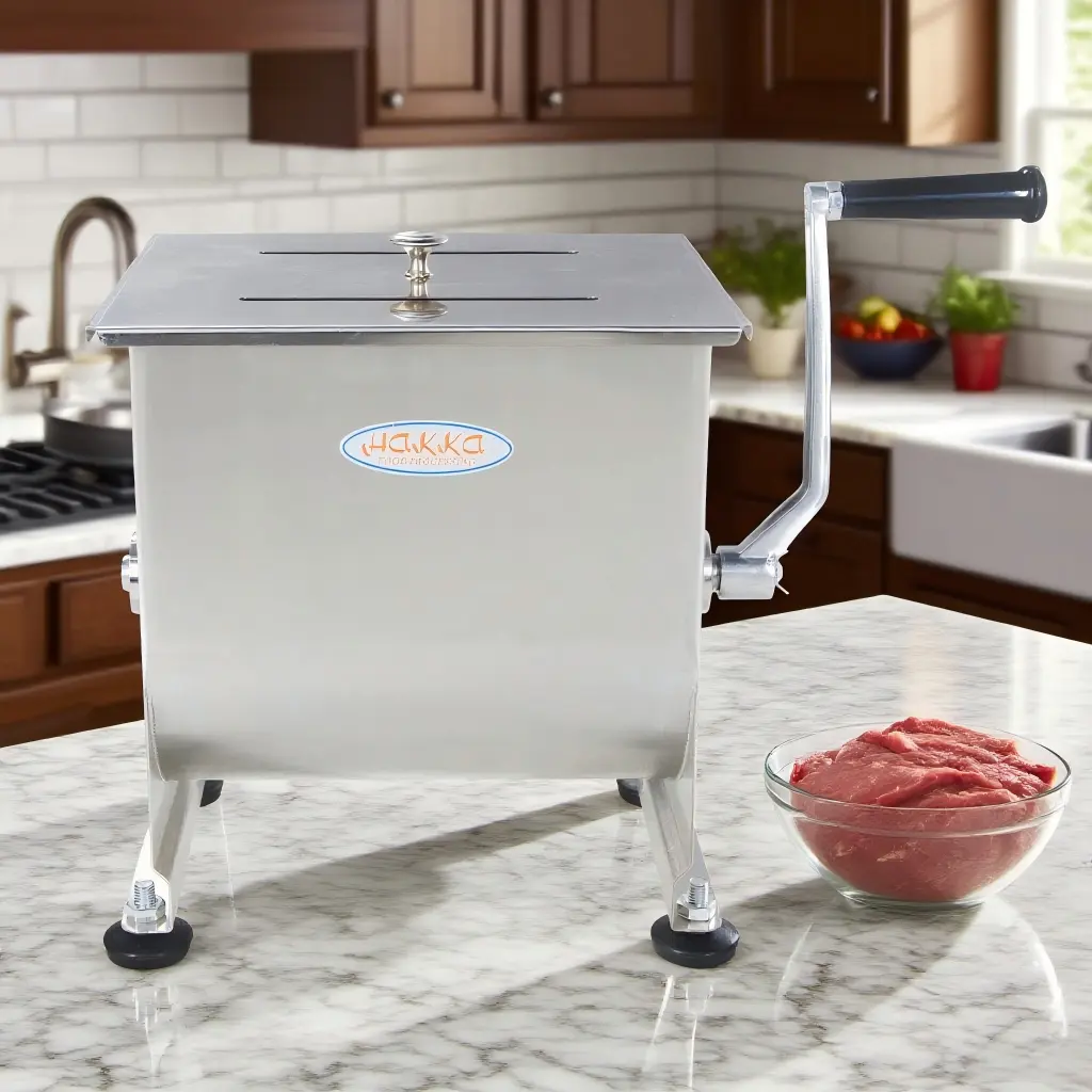 Hakka Commercial Manual Meat Processor, 15lb/7.5L Capacity Tank, Polished Cover, Removable Paddles