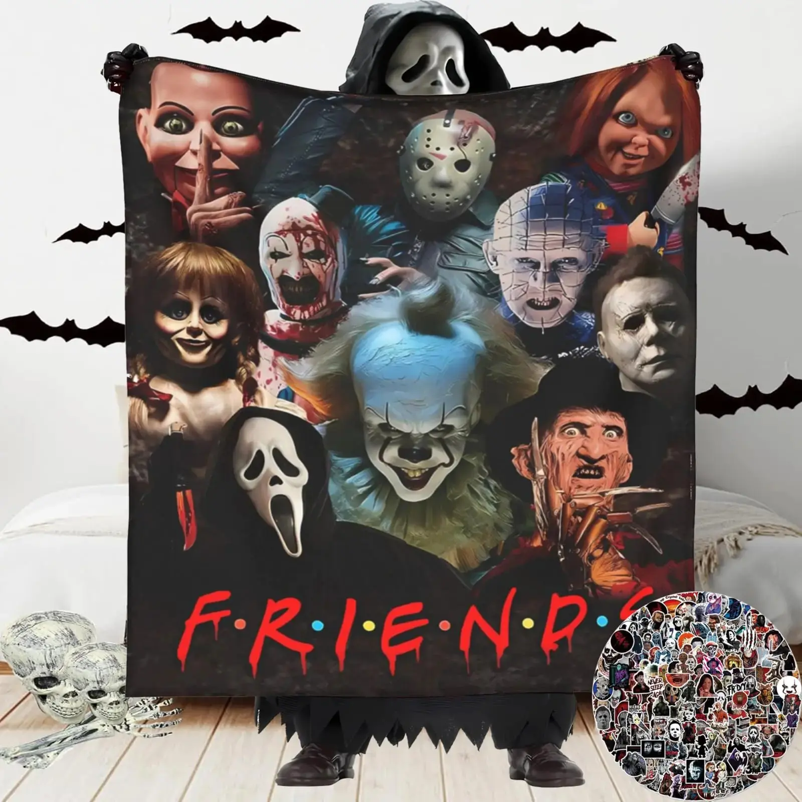 Ghostface Halloween Throw Blanket, No You Hang Up Horror Movie Character Blanket, Serial Killers Flannel Blanket, Spooky Fall Halloween Blanket, Suitable for Bed, Sofa, Bedroom, Library, Travel, Funny Halloween Gifts for Family and Fri