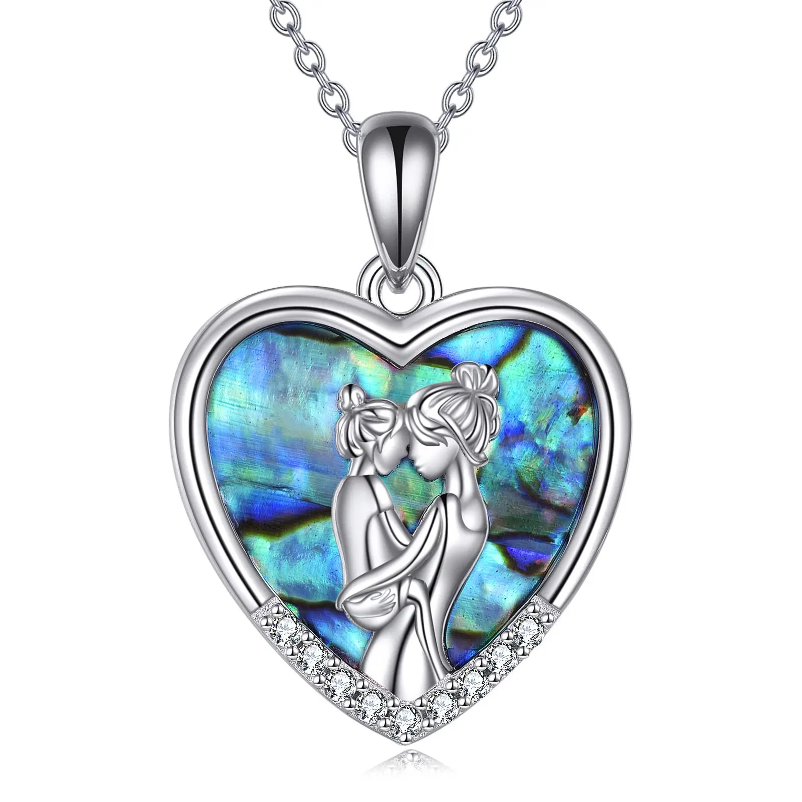 Gifts for Mum 925 Sterling Silver Mother and Daughter Necklace Mother's Day Birthday Pendant Jewellery for Mum Women (Abalone shell mother daughter)