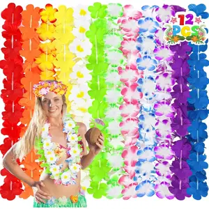 Luau Party Decorations 12PCS Leis for Luau Party Necklace Women Clothing Accessories Hawaiian Colorful Tropical Theme Costume Accessories Hawaii Flower Lays Garland Summer Pool Birthday Supplies