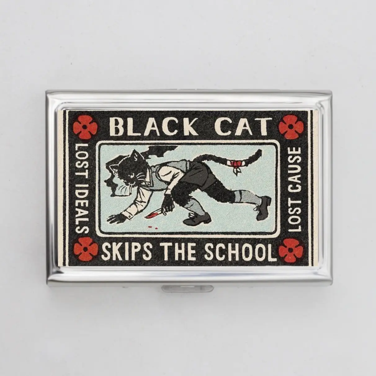 Black Cat Dual Side Wallet or Card Holder Slim Metal Wallet Push Button Organizer Gift