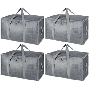 6 Pack Extra Large Moving Bags with Reinforced Handles Durable Storage Totes for Clothing & Moving Supplies Winter Gray 27x15x14 24 Gallon Capacity 50 lbs Weight Capacity