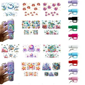 Ocean Themed Keychain Kit, Mini Cup Keychain & UV DTF Transfer Sticker, DIY Handmade Set, Crafting Kit, Holiday Gift, Party Gift, Stickers Kit, Sticker Packs