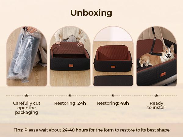 PAWGIANT Portable Dog Car Seat, Stylish Travel Carrier, Dog Car Seat for Large Medium Dogs Pet Car Seat Under 55 lbs or 2 Puppies Removable Washable Pets Travel Booster Bed for Automotive Backseat with Comfy Thick Cushion 2 Safety Leashes,  Black Brown