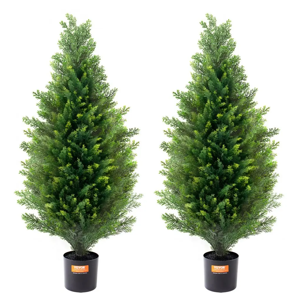 【Backtoschool】VEVOR 2-Pack 3' Decorative Artificial Cedar Trees, UV Protection Full Bush SGS Certified Faux Plants for Indoor-Outdoor Home Decor, Stable