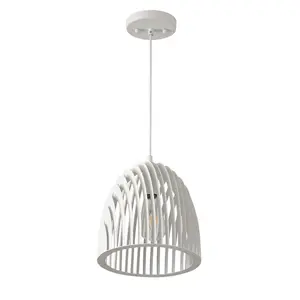 1-Light White Round Metal Shade Openwork Design Pendant Lighting