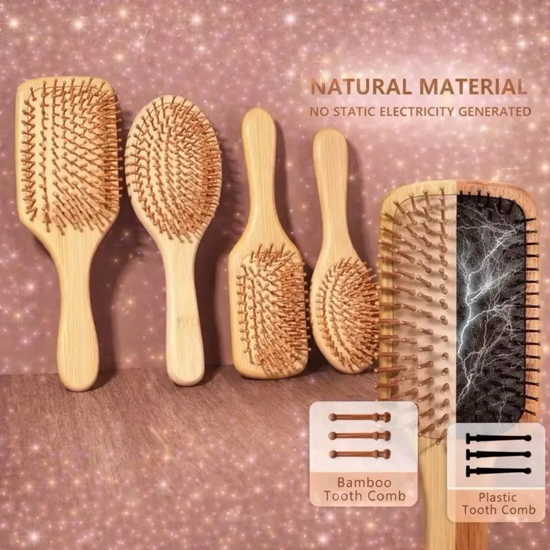 Tangle-Free Bamboo Hair Brush – Anti-Static Scalp Massager for Natural Hair, Wigs & Extensions