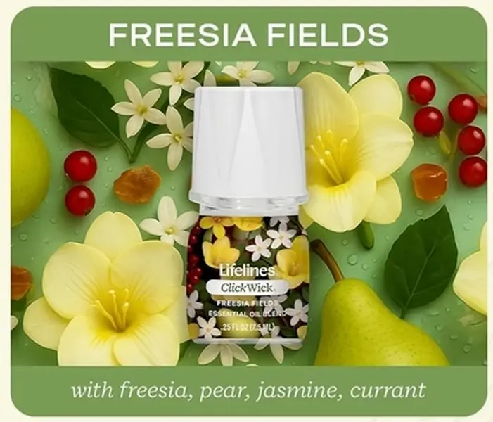 Lifelines ClickWick Home Fragrance Essential Oil Freshener - Floral Freesia Blend Scent for Home Care Supplies, Room Decor