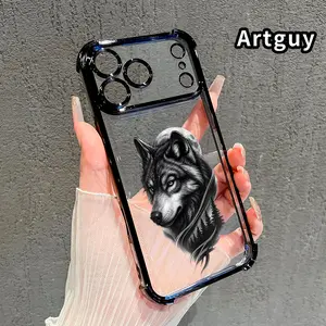 Compatible with iPhone 17 Pro Max 16 15 Plus Air 14 13 12 11 E Phone Case Wolf Under Moon Forest Four-Corner Drop-Resistant Electroplated Transparent TPU Soft Protective Cover Gift