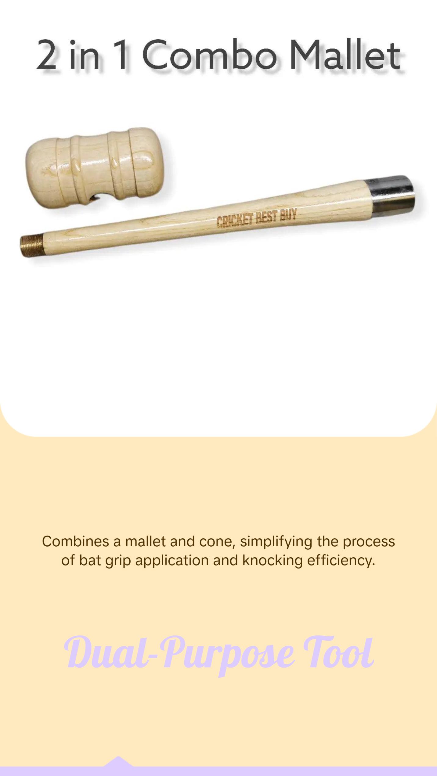 Bratla Cricket Bat Mallet and Cone Combo Knocking Bat Apply Rubber Grip