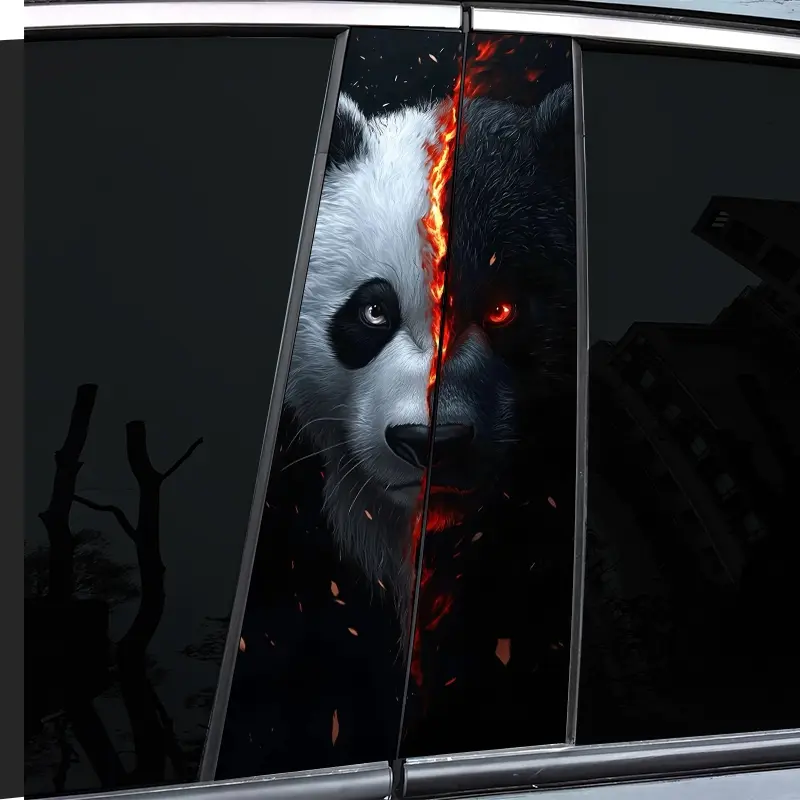 2 pieces, car sticker, car post sticker - panda white and black pattern vinyl car sticker - B window post sticker, self-adhesive waterproof and scratch-proof, suitable for glass, metal, plastic, ceramic, wood surfaces - car decoration