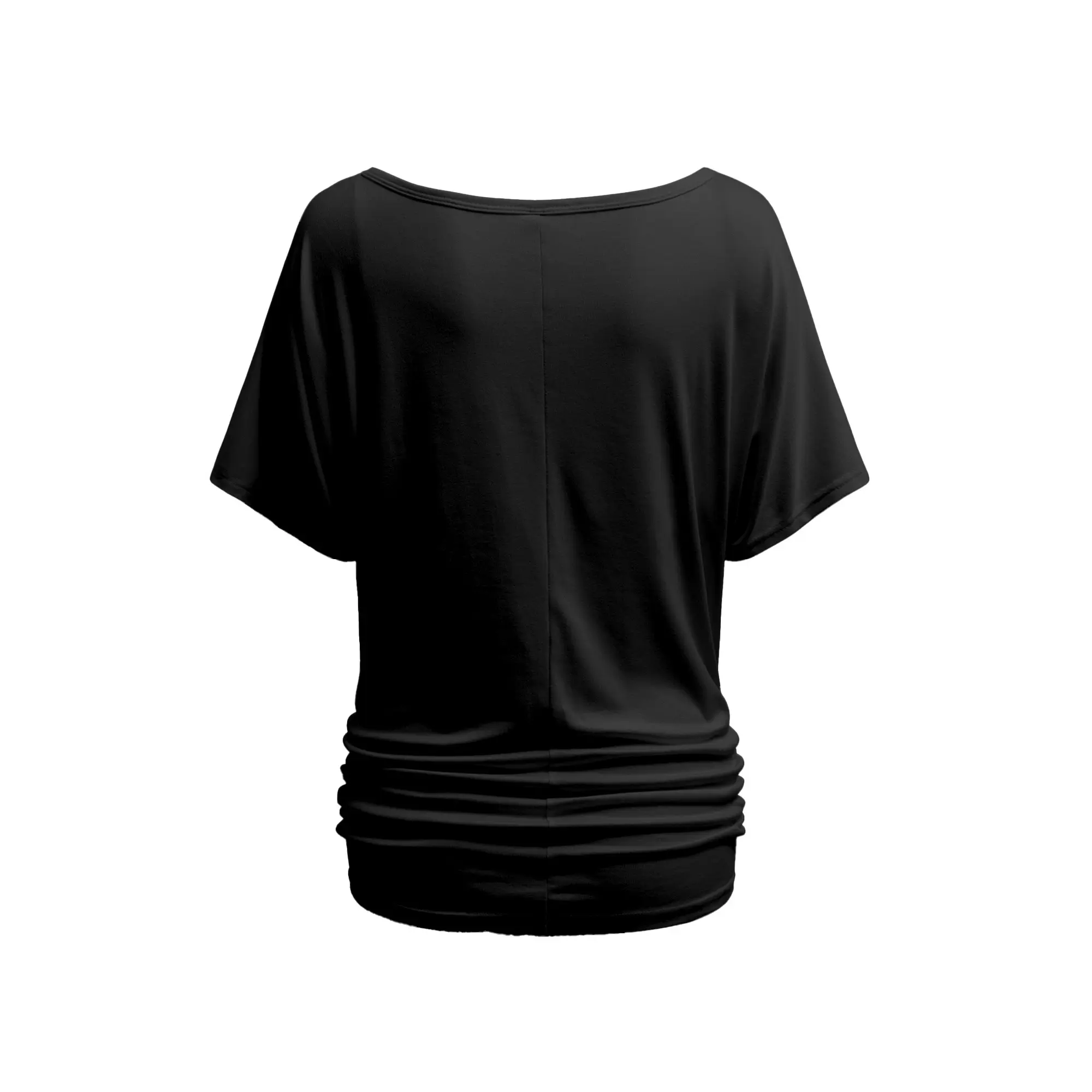 Women's Fashion Boat Neck Short Sleeve Dolman Top - Loose Fit with Side Shirring