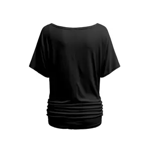 Women's Fashion Boat Neck Short Sleeve Dolman Top - Loose Fit with Side Shirring