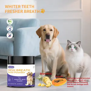 No-Brush Dental Powder (150G/5.29OZ) - Probiotics + Papain & Bromelain to Fight Bad Breath, Plaque & Tartar, Support Gum Health for All Cats & Dogs