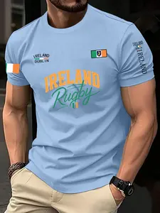 Irish Rugby Dublin T-Shirt, Ireland Team Flag Casual Short Sleeve, Men's Slim-Fitting Top Without Zipper, All Seasons
