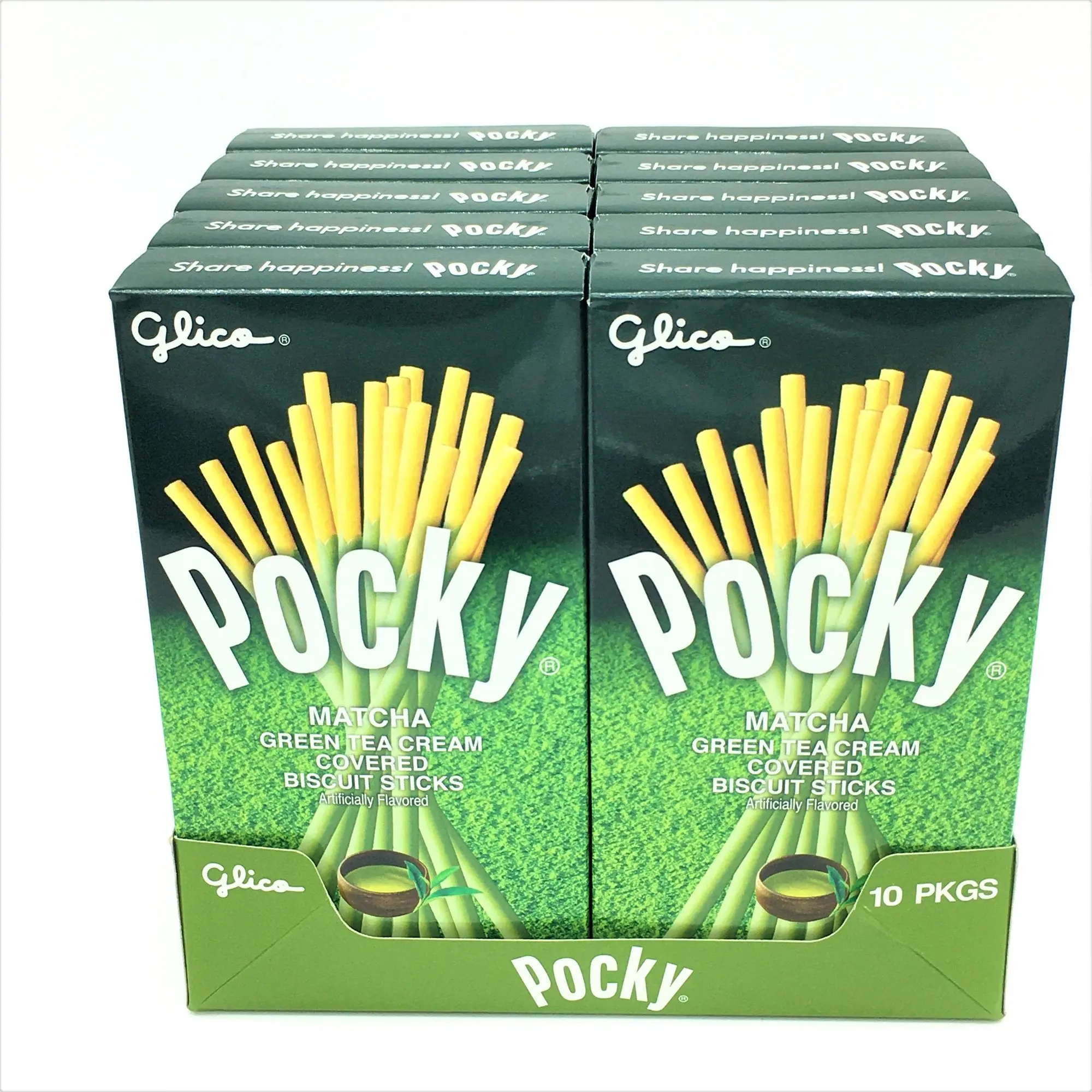 Pocky Matcha Green Tea Cookie Sticks 10 ct. - Crispy Biscuit Covered in Matcha Cream - 10 Count Pack Snack Milk
