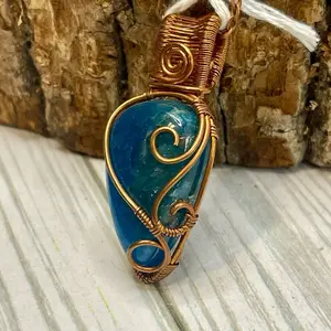 Blue Apatite Tree Of Life Necklace Genuine Copper Handmade for Motivation, Dedication, Discipline