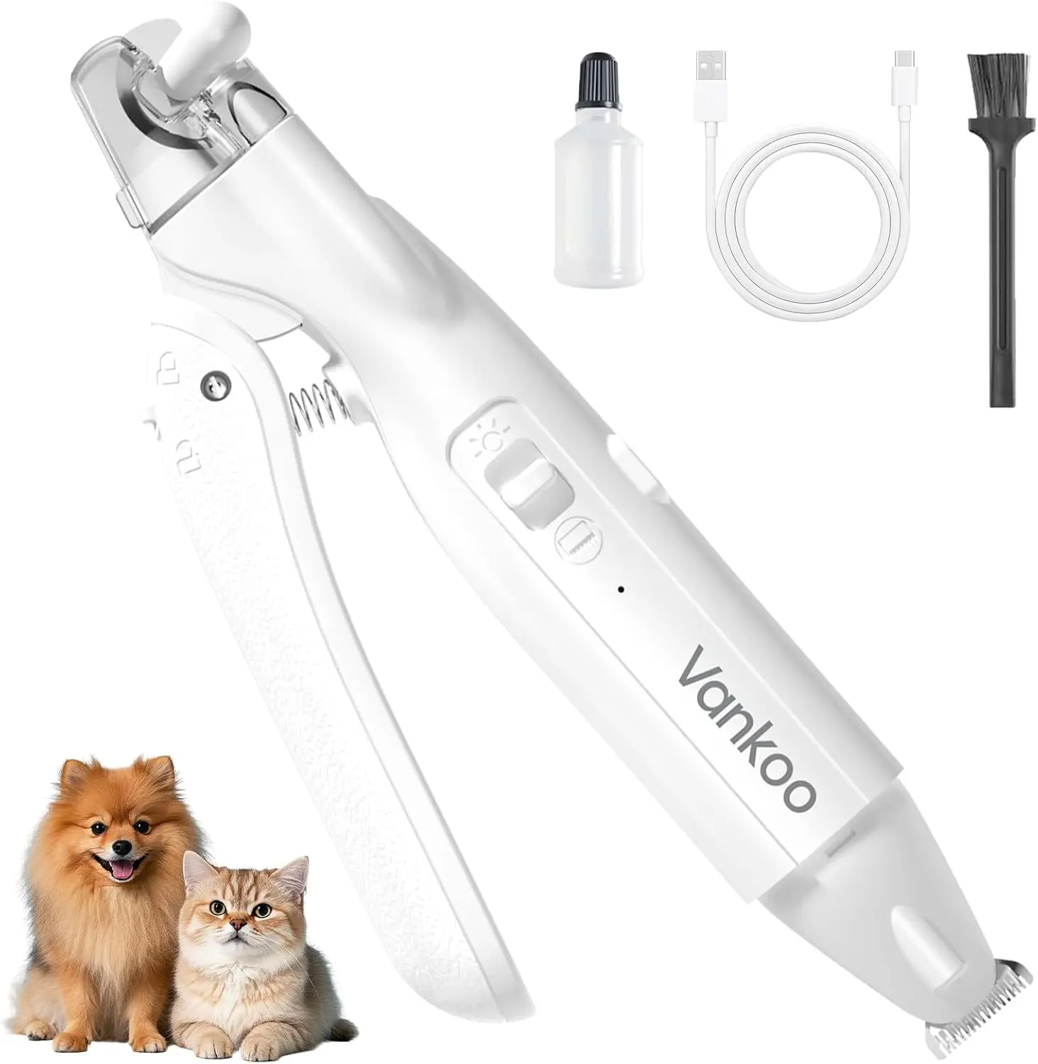 2-in-1 Rechargeable IPX7 Waterproof Dog & Cat Electric Grooming Clippers - LED-Lit Nail Trimmer with Splash Guard for Paws, Ears, Face, Rump Pet Grooming Supplies