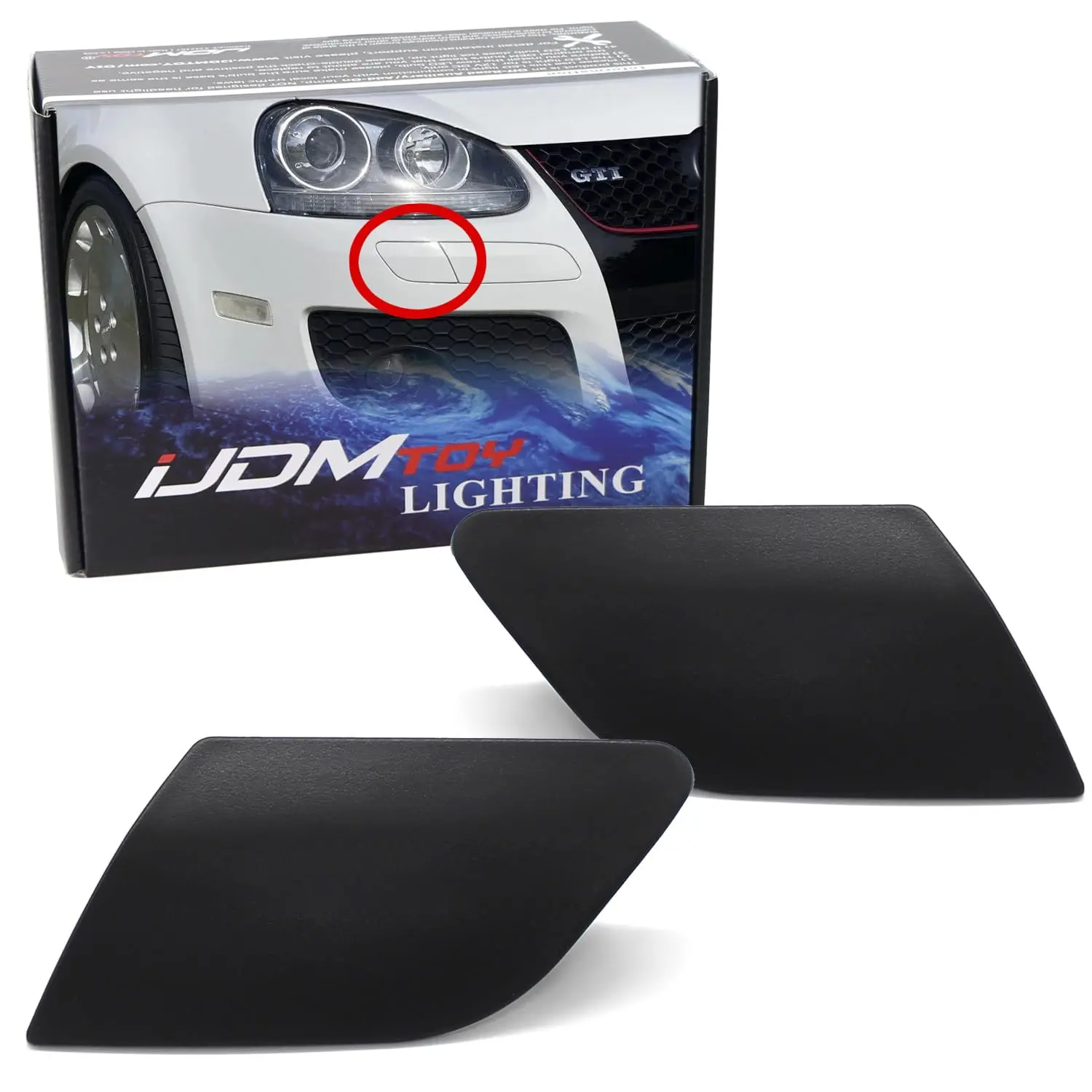 iJDMTOY Unpainted/Primed Front Bumper Headlight/Headlamp Washer Nozzle Cover Cap Replacement For Volkswagen 2006-2009 MK5 GTI, Rabbit, 2006-2010 Jetta