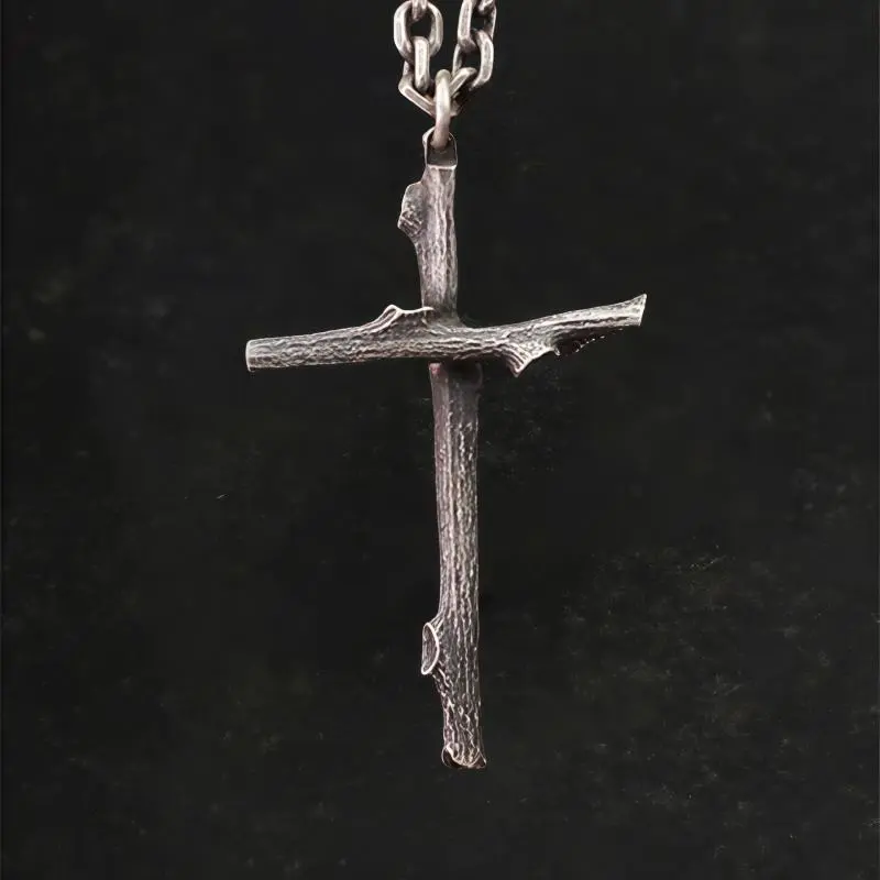 925 Sterling Silver Branch Design Cross Statement Religious Necklace - 41mm*24mm, 25g, 50cm Chain, Unisex Daily Casual Fine Jewelry, Fashion Gift Accessory, Dainty Cross Necklace, Adults