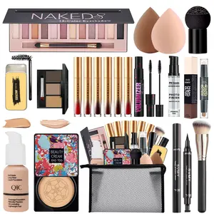 All in One Makeup Kit for Women Full Kit,Travel Make Up Gift Set for Women Teens Girls, Includes Eyeshadow,CC,Foundation,Lipstick,Mascara,Brush,Sponge,Brow Powder & Soap,Eyeliner,Primer,Contour,Bag