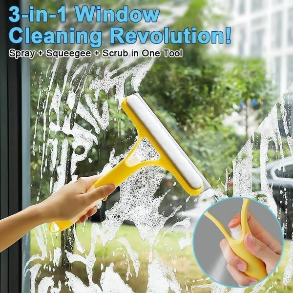 3 in 1 Spray Squeegee with Built-in Spray Bottle for Car Home Windows Mirrors White Blue Yellow Window Cleaner Tool with Integrated Sprayer for Spot Cleaning
