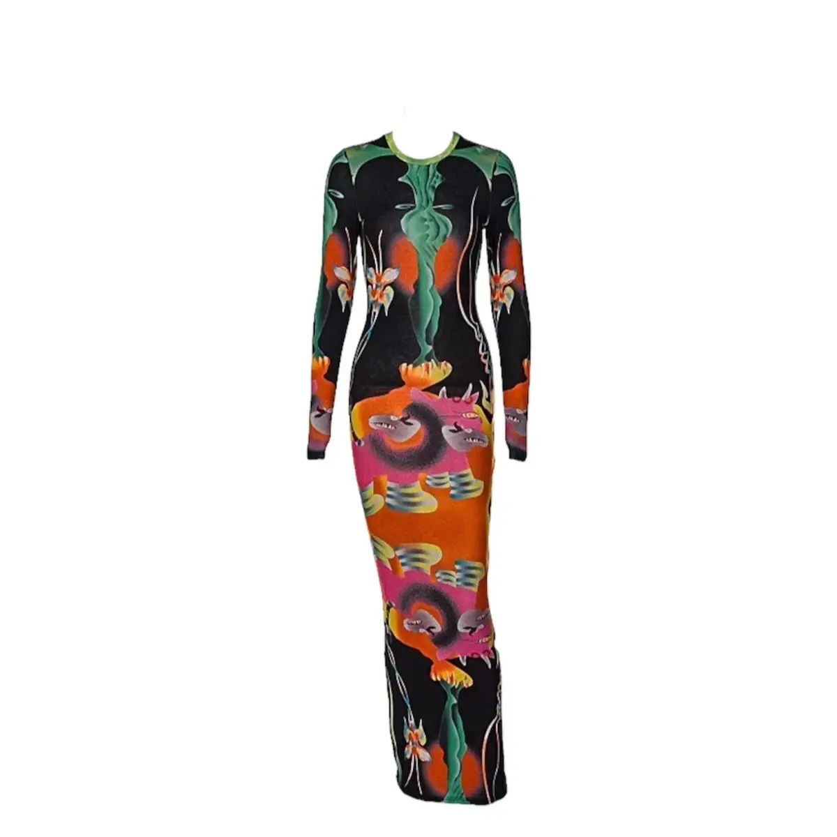 knee length dresses for ladies Floral Maxi Dress With long Sleeves