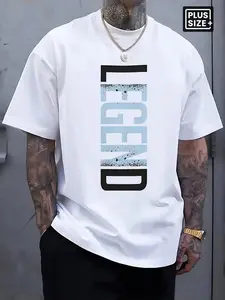 Men's Plus Size Oversized "LEGEND" Vertical Graphic Tee, Streetwear, Summer Casual Short Sleeve, Gift for Hip Hop & Urban Culture Lovers