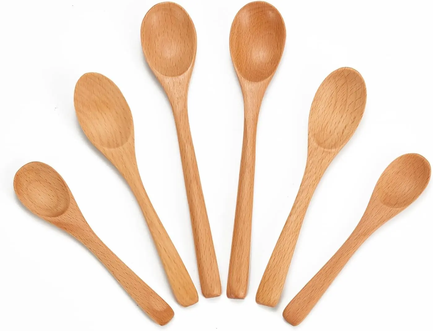 6 Piece Small Wooden Spoons Set - Premium Beech Wood Spoons in 3 Sizes (4.9", 5.9", 7.1") for Honey, Tea, Coffee, Multi-Purpose Mini Teaspoons Utensils for Ice Cream and Soup