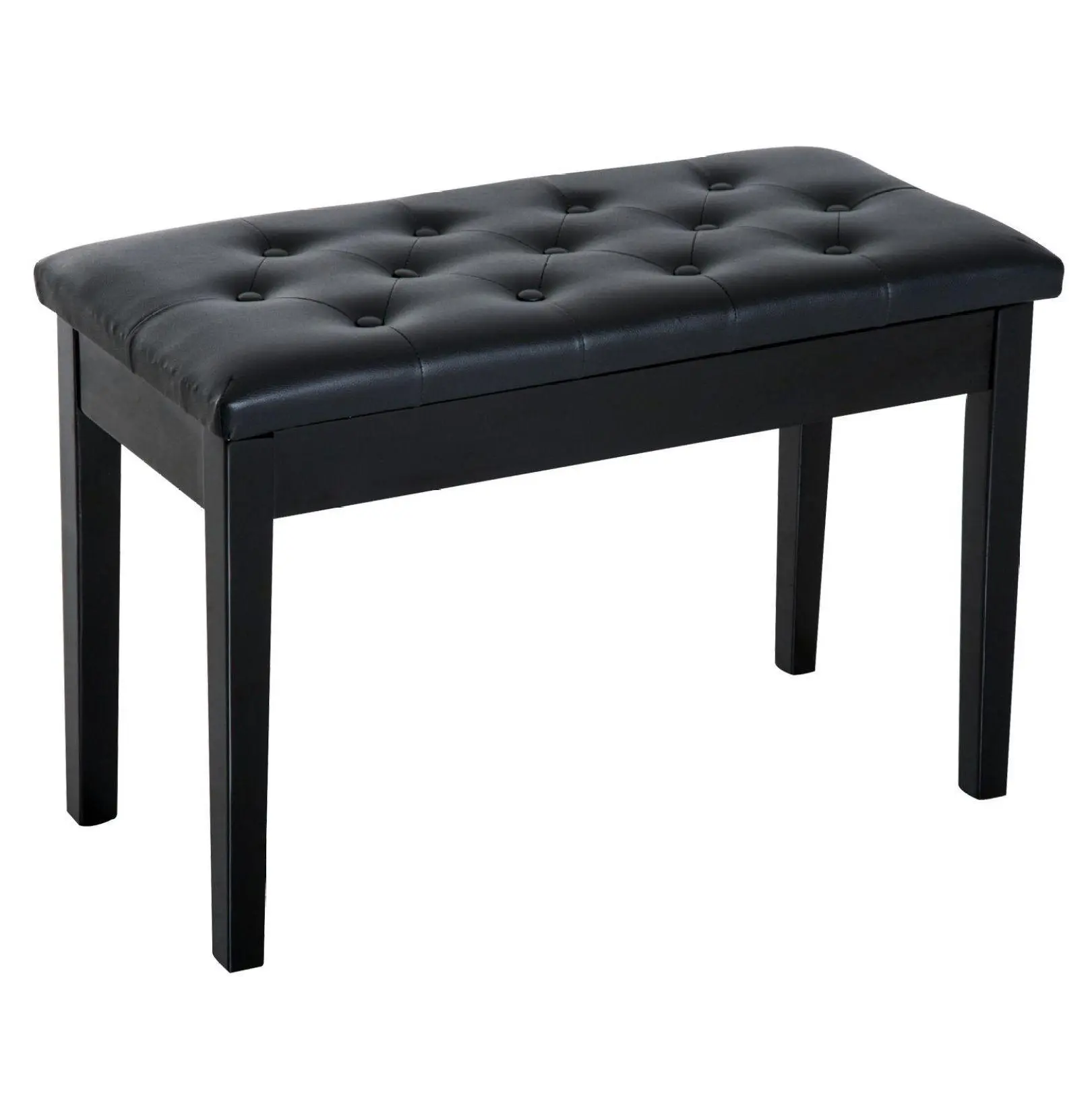 Piano Bench 2-Person Birchwood Black - Traditional Style Adjustable Piano Stool with Storage - Durable Faux Leather Padding for Concert, Practice, Home
