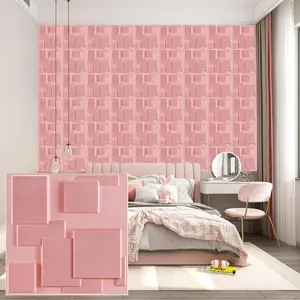 3D Wall Panel with Mounting Tape, 12/20/30pcs Square Texture Pattern Wall Sticker, Self Adhesive Wall Decal for Living Room Hall Bedroom Hotel Office Game Room