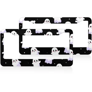 Hallowee Cute Ghosts Fancy License Plate Frames 2 Packs Aluminum Car Tag Cover Holder 12.2x6.3 Inch Auto Parts Decoration with Screws