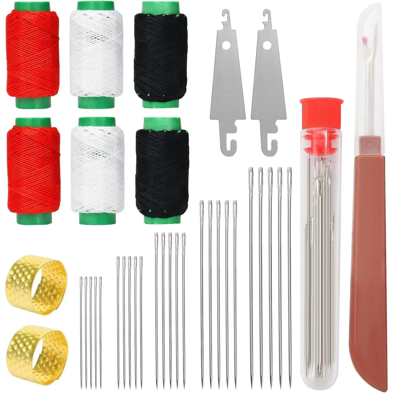 37- Sewing Tool Set, Big Eye Steel Sewing  Kit - Stainless Steel  for Hand Sewing with Thread Ripper,  Threaders, Threads and Thimbles