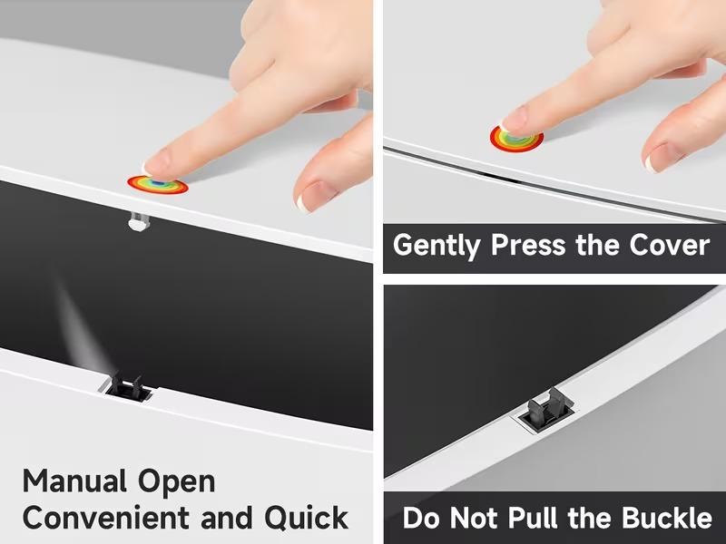 2-in-1 Trash Can with Toilet Brush and 72 disposable Brush Heads|Full White Rectangular Modern Bathroom Narrow Seam Trash Can with Push-On Lid, I