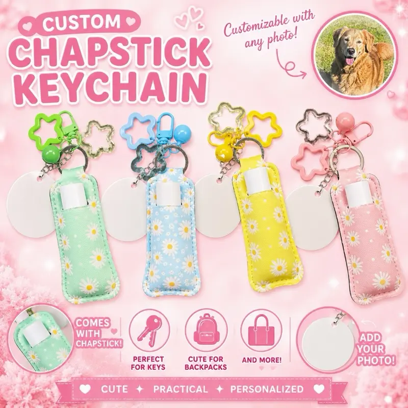 Custom Photo Charm Keychain with Daisy Design and Star Clips for Personalized Gifts