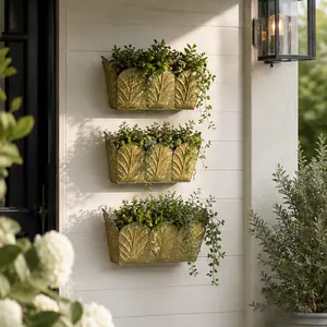 ARCH Set of 3 Rustic Wall Metal Planters for Indoor Outdoor Vertical Garden, Antique Yellow Zinc Flower Pots for Succulents, Herbs, Home Decor, Living Room, Balcony, Patio Display, 3 Sizes Included, Antique Yellow Color Options, zinc Material