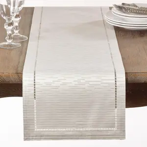 Saro Lifestyle  13 x 108 in. Hemstitched Design Table Runner, Ivory
