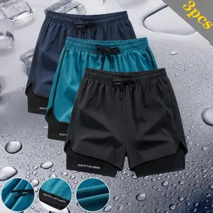 Men’s 3-piece double-layer sports shorts: loose outer layer paired with breathable quick-drying lining, perfect for running, exercise, and everyday casual wear GARMENTARY