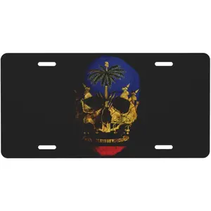 Haitian Flag Haitian Skull Personalized License Plates for Front of Car Vanity Plate Front License Plate Decorative, 6x12 Inch