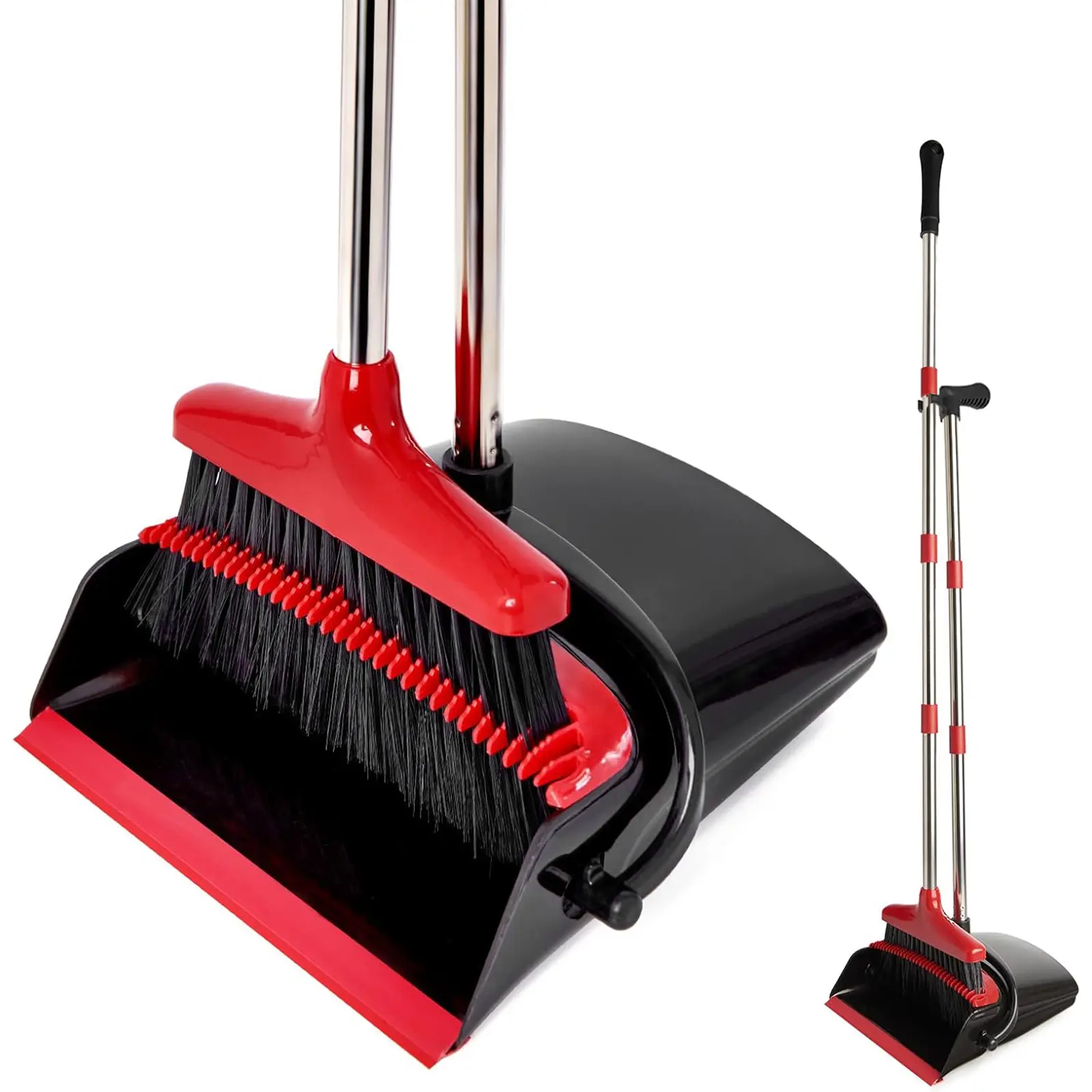 Broom with Dustpan Combo Set, Large Upright Broom and Dustpan with 45.7" Long Handle, Built-in Comb Teeth for Easy Sweeping, Ideal for Indoor & Outdoor Use
