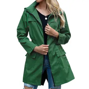 Women Ladies Girls Light Rain Jacket Waterproof Active Outdoor Trench Raincoat with Hood Ladies Lightweight Windproof Windbreaker Multicolor Womenswear Tops Hoodie Casual Check Collar Polyester Solid Comfort Can be used with raincoat
