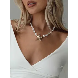 Sea Life Pearl Necklace Gold