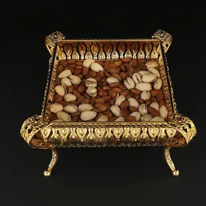 Elegant European Style High Foot Handle Tray Basket, Snack Fruit Dessert Storage Bowl, Decorative Metal Craft for Dining Kitchen Living Room